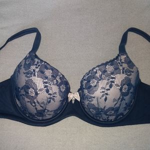 Victoria's Secret Lined Padded Demi Bra 32DD Blue Lace